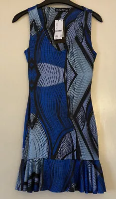 £8 • Buy NEW - WAVEY - BLUE PRINTED PLUNGE FRILL HEM MICRO MINI DRESS - Size 8 