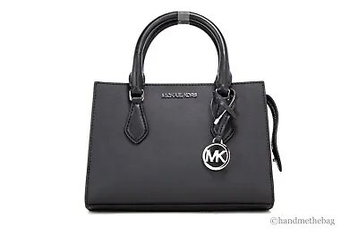 Michael Kors Sheila Small Black Leather Center Zip Satchel Purse Bag • $109