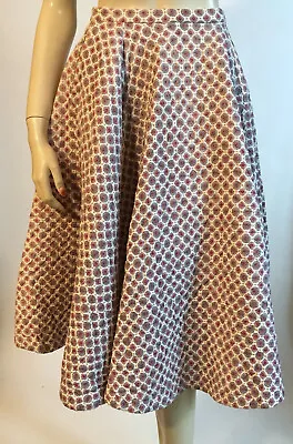 1950s True Vintage White Red Medallion Print Fit Flair Quilted Circle Skirt S • $28