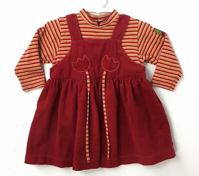 Baby Mini Par Catimini Red Corduroy Dress Embroidered Jumper Striped Top 18 Mo. • $5.99