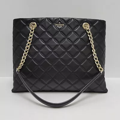 Kate Spade Natalia Tote Bag Quilted Leather Large Handbag Black Womens Purse • £77.09