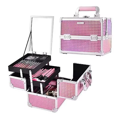 Makeup Train Case Cosmetic Box Portable Makeup Case Organizer 2 Trays Makeup ... • $43.45