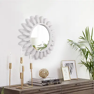 Wall Mirror 12  Wood Farmhouse Sunburst Hanging Mirror Wall Decor For Bedroom Li • $27.49