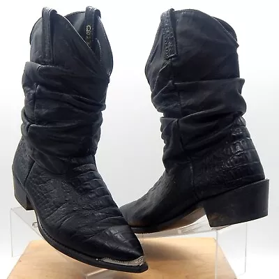 Dingo Slouch Black Leather Metal Tip Men's Western 12  Pull Up Boots Size 10 EW • $65