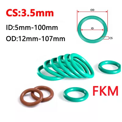 Cross Section 3.5mm FKM O-Rings Metric ID 5mm - 100mm Rubber Oil Resistant Seals • £4.38