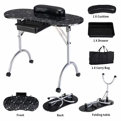 Costway Black Manicure Nail Table Portable Station Desk Spa Salon Equipment • $97.99