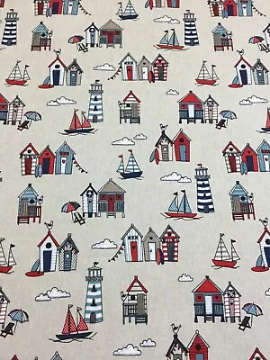 £1.50 • Buy Chatham Glyn Beach Huts Linen Look Fabric For Curtain/ Upholstery/Cushions