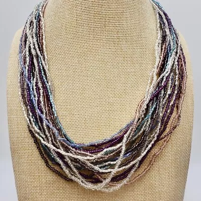 Cookie Lee Necklace Purple Blue Silver Tone Beads Multi Strand 22 Inch Jewelry • $10.49