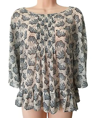 Anna Sui Uniqlo Blouse Size S 8-10 Ivory Blue Brown Floral Chiffon NWT • $23.99