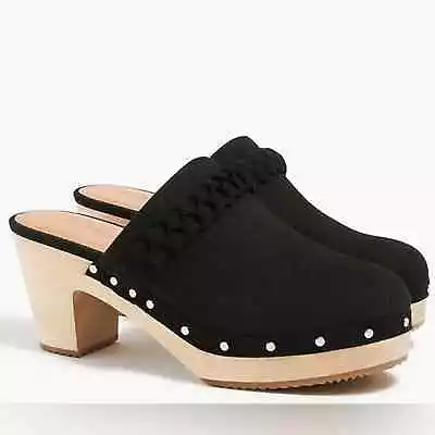 J Crew Black Sueded Wood Heeled Clogs 9 • $64.99