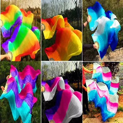 £19.08 • Buy Wow! New Style 1 Pair(left & Right) 100%Silk Belly Dance Fan Veil 1.5m 1.8m Long