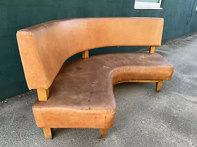 Arced Curved Tan Leather Freestanding Bench / Sofa  (Pub / Cafe / Restaurant) • £165