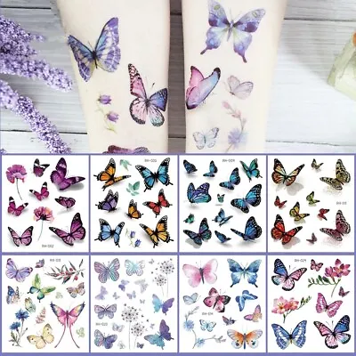 $3.49 • Buy 3D Women Kids Butterfly Tattoo Flowers Waterproof Temporary Body Art Stickers