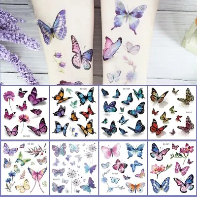 3D Women Kids Butterfly Tattoo Flowers Waterproof Temporary Body Art Stickers • $3.49