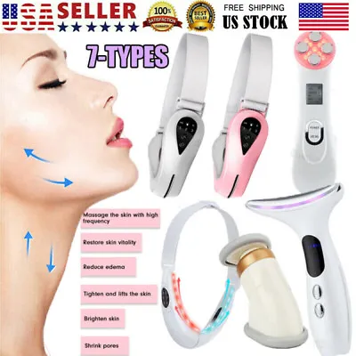 Neck Massager Color LED Photon Therapy Face Lifting Vibration Anti-Wrinkle Aging • $17.28