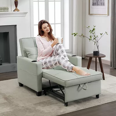 Green Leather Convertible Chair 3-in-1 Pull Out Sleeper Chair Beds W/USB Ports • $365