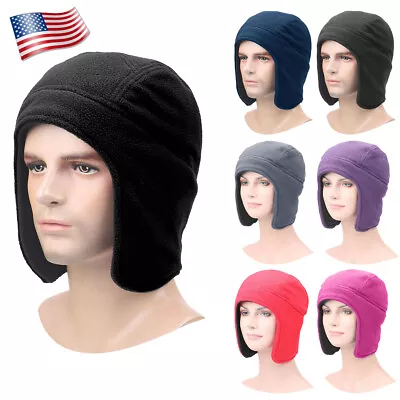 Cold Weather Fleece Warm Ear Flaps Skull Cap Winter Cycling Windproof Beanie Hat • $11.98