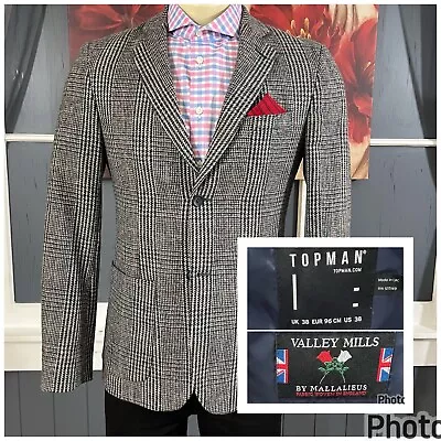 TopMan Tweed Blazer Mens 38R Slim Fit Prince Of Wales Gray Sport Jacket England • $149