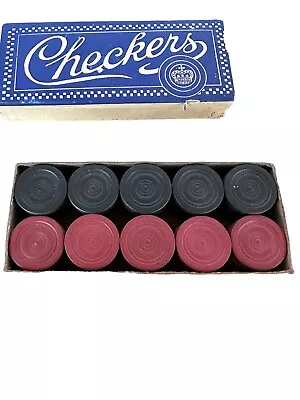 Vintage Wood ? Or Bakelite ?Crown On Box Checkers 30 Pieces With Box Old Game • $39.99