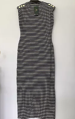 Holland Cooper Harper Maxi Dress Ink Navy Natural Stripe Size L BNWT Rrp £129 • £59.99