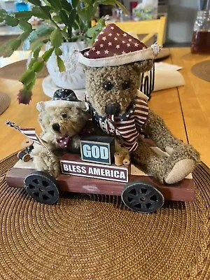 Vintage-Patriotic Rustic Wood Wagon 10” Decor Stuffed Bears Wonderful Piece! • $18