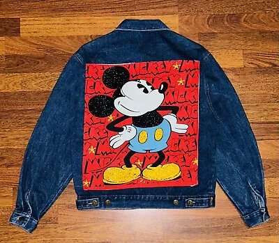 Vintage Disney Mickey Mouse Quilted Denim Blue Jean Coat Jacket Womens S 90s • $29.99