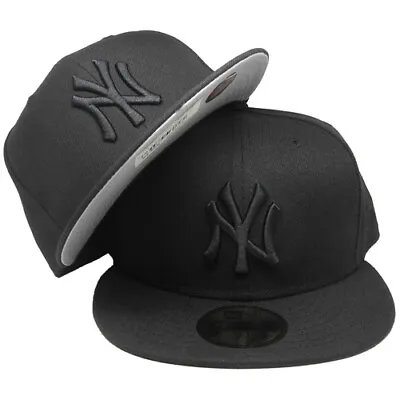 New York Yankees MLB Authentic New Era 59FIFTY Fitted Cap HAT 5950 ALL BLACK OG • $35.50
