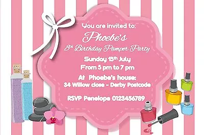 Girls Personalised Pamper Party Birthday Invitations X 10 • £4.99