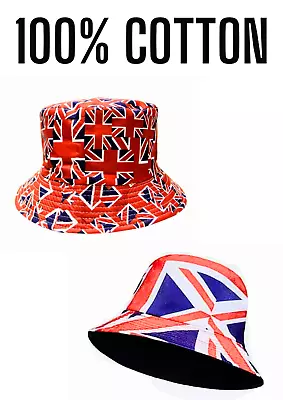 Unisex Bucket Hats Union Jack Unisex Reversible Queen's Jubilee British Hat UK • £6.99