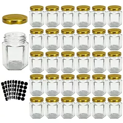 3 Oz Hexagon Glass Jars With Gold Lids 30 Pack Honey Jars Canning Jars Small  • $26.58