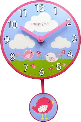 London Clock Company Childrens Pink Colour Pendulum Wall Clock • £17.89