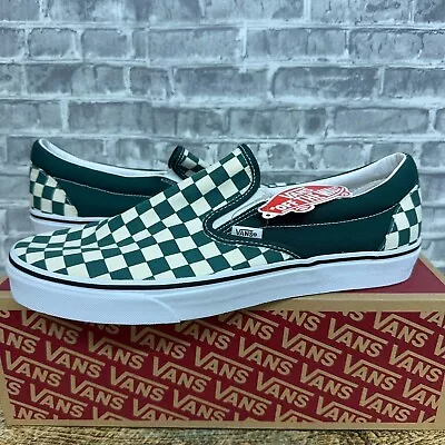 Vans Checkerboard Classic Slip-On Bistro Green True White Shoes Mens Size 12 New • $67.99