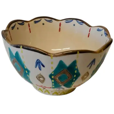Handmade Hand Painted Ceramic Pottery Bowl With Vibrant Multi-Colored Pattern • $13