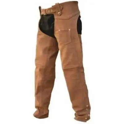 Brown Leather Plain Lined Motorcycle Chaps • $169