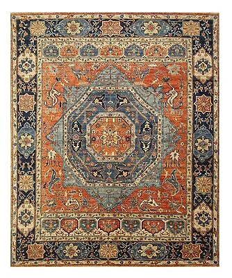 8x10 Red Navy Vintage Mamluk Afghan Hand Knotted Wool Medallion Rug • $1999