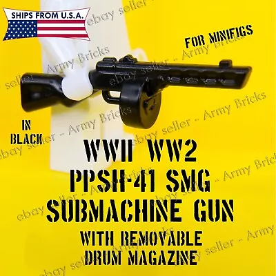 WW2 German PPSh-41 SMG Submachine Gun W/ Removable Drum Mag • CUSTOM TOY Brick B • $5.13