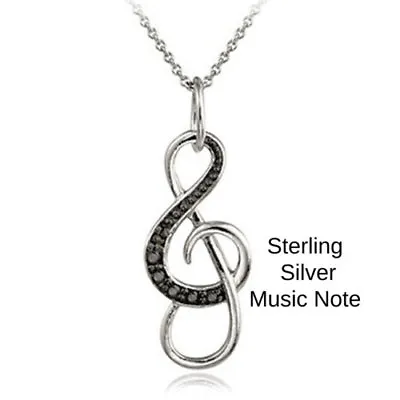 0.50ct TDW Black & White Diamond Open Music Note Charm Necklace Pendant Brass • $14.99