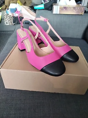 Wallis Ladies Pink And Black Heeled Shoes. Size 4 Wide Fit  • £15