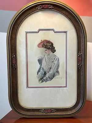 Vintage Arch Convex Bubble Glass Ornate Picture Frame Of Victorian Woman • $125