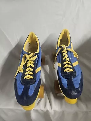 Vintage Marco Polo Metal Roller Skates Mens 11  Blue & Yellow Shoe • $99