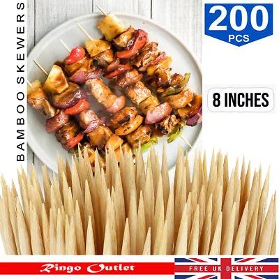 £3.49 • Buy 8 Inch Bamboo Skewers Sticks 200 Pcs For BBQ Kebab Fruit BBQ Wooden Sticks