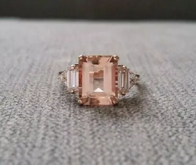 2Ct Emerald Cut Morganite Lab Created Women's Engagement Ring 14K Rose Gold Over • $65.99