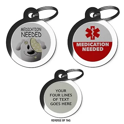 Medication Needed Medical Alert Disc Pet ID Tags Custom Personalised Dog Cat Tag • £8.99