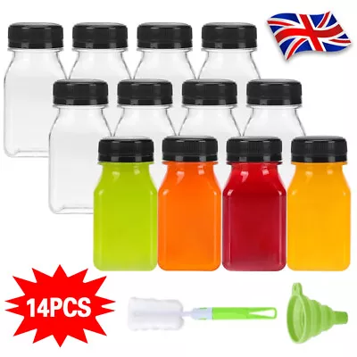 14pcs 4oz Clear Plastic Juice Bottles With Caps Mini Shot Containers Milk~ • £7.98