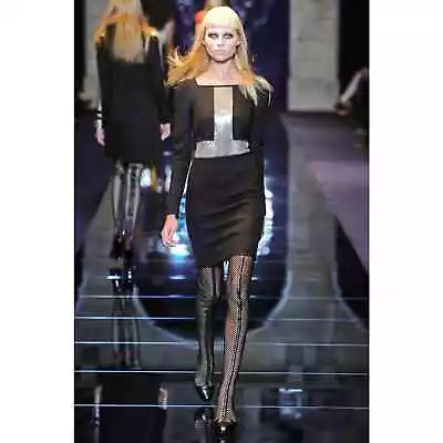 Gianni VERSACE $2400 Runway Grey Chainmail Mesh Sheath Dress Bodycon S 4 XS 2 • $375