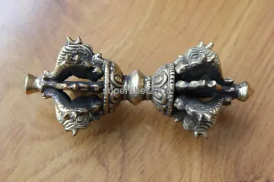 S157 Tibetan Brass Antiqued Buddhist Dorje Vajra Handmade Nepal 9.5cm Men Vajra • $18.99