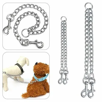 $18.99 • Buy 2 Way 2 Pet Dogs Lead Chain Leash Double Dog Puppy Coupler Twin Walking Safety