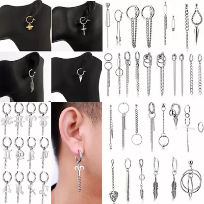 Punk Earrings Men Women Boy's Stainless Steel Ear Stud Hoop Dangle Women Jewelry • $1.48