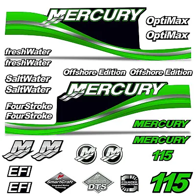 Mercury 115 Four 4 Stroke Decal Kit Outboard Engine Graphic Motor Stickers GREEN • $89.95