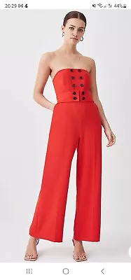 Karen Millen Petite Compact Stretch Tux Bandeau Wide Leg Jumpsuit Size 6 Newf125 • £59.99